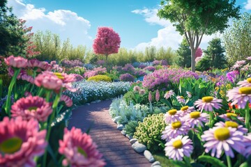 Obraz premium flower garden in realistic style by generative ai