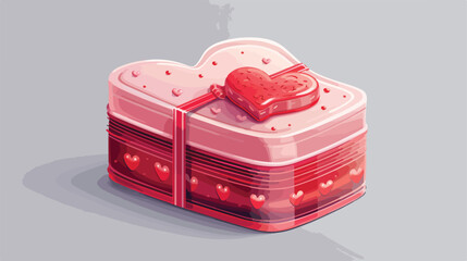 Plastic lunch box with heart-shaped bento cake and gi