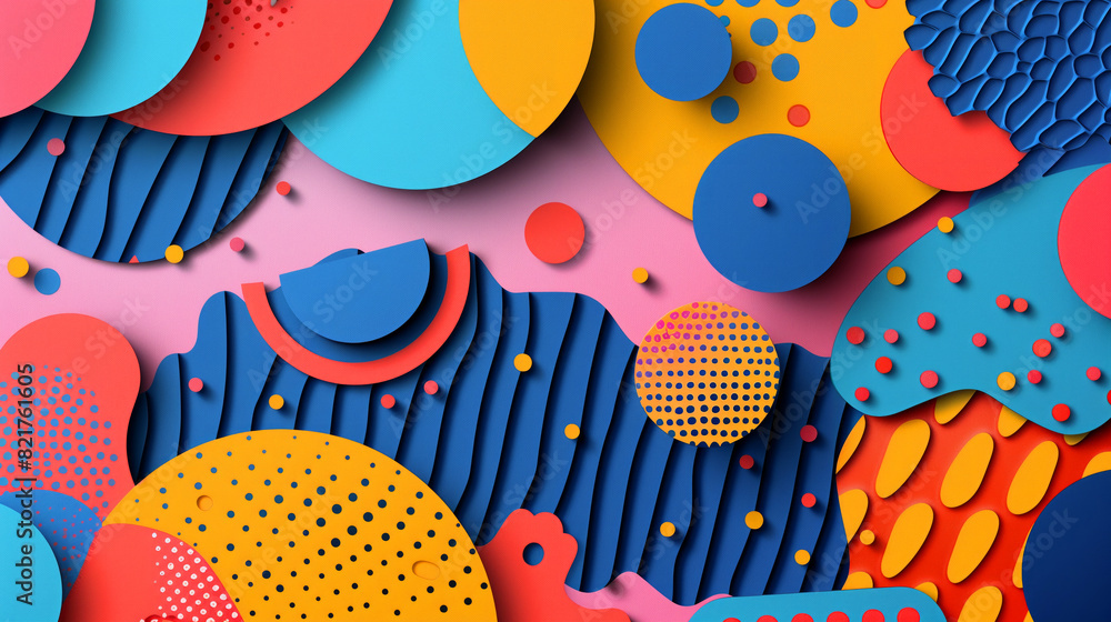 Poster a colorful abstract background with many circles and squares. background is made of paper. abstract 