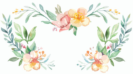 Pastel watercolour floral wreath isolated on white background