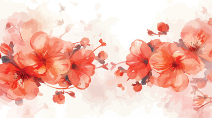 Peach orange floral border with watercolor for background