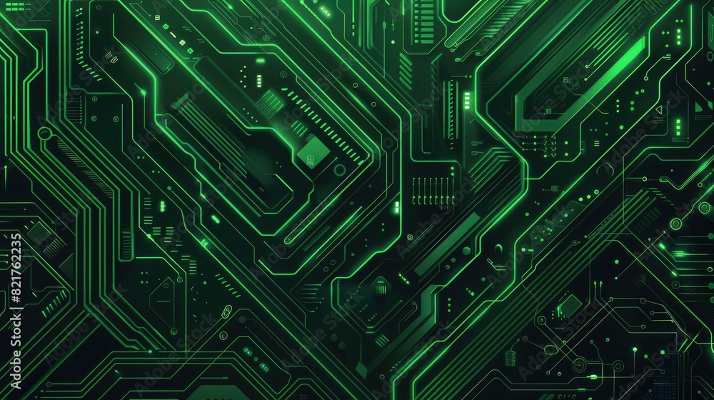 Poster the image is a close-up of a green circuit board. the board is made of a composite material and has 