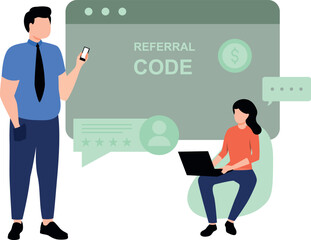 Boy giving referral code to girl.