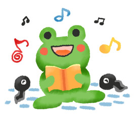 歌を歌うカエルとオタマジャクシが二匹