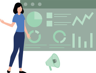 The girl is doing digital marketing.