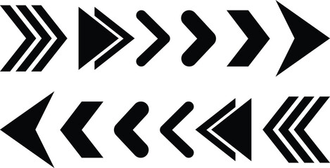 Left and Right Black Traingular Arrows Pointers Isolated on White