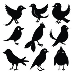 Set of Nightingale animal black Silhouette Vector on a white background