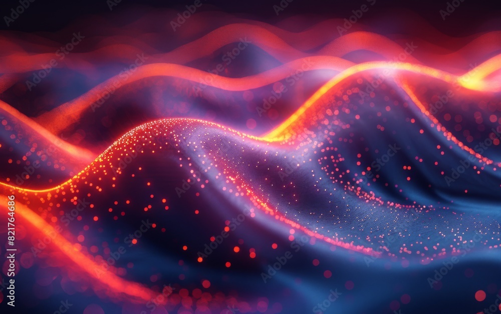 Poster a painting portraying a wave illuminated by bright lights, creating a dynamic and captivating scene