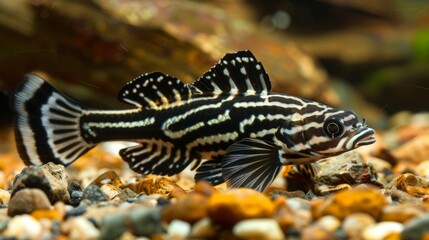 Obraz premium Zebra Pleco showcasing distinctive black and white striped pattern