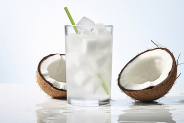 coconut milk smoothie with coconut on white background
