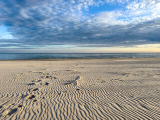 sand dunes on the beach Baltic Sea, poland with clouds