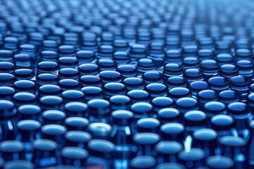 Close-up of a textured surface covered with numerous blue cylindrical shapes. The pattern and color create a visually striking and abstract image