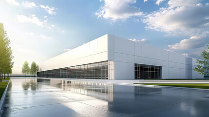 Modern office and large factory building with sky. generative ai