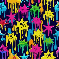 Seamless pattern of graffiti drips and splatters in bold and contrasting colors, Generative AI