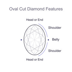Oval cut precious gemstone anatomy, parts and their names. Outline icon with editable stroke