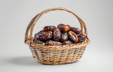 dates in a basket on a white background