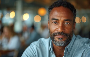 Fototapeta premium A close-up view of an adult Mixed Race person wearing a blue shirt in a business meeting setting