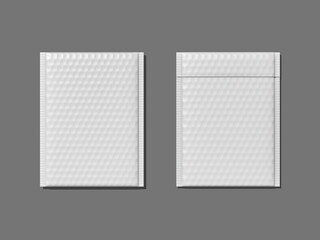 White Blank Bubble Plastic Postal Mailing Bags Envelope Mockup in Front View and Back View