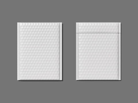 White Blank Bubble Plastic Postal Mailing Bags Envelope Mockup in Front View and Back View