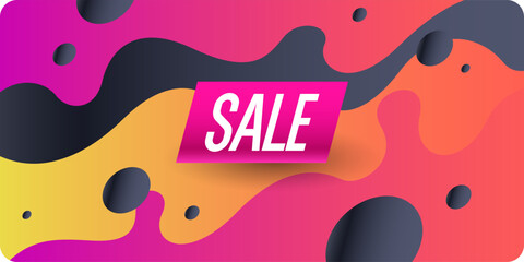 Fototapeta premium Poster sale. Bright abstract background with various geometric elements. A composition of various shapes. A template for creative work.