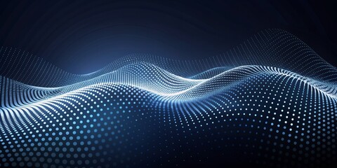 The image showcases a dark background with a pattern of white dots that create a wave-like formation, giving an impression of depth and movement. The arrangement of dots is denser in some areas.