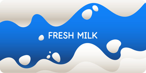 Modern poster fresh milk with splashes on a background. Vector illustration in flat minimalistic style