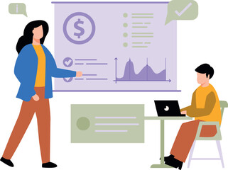 Girl giving instructions to boy working on laptop.