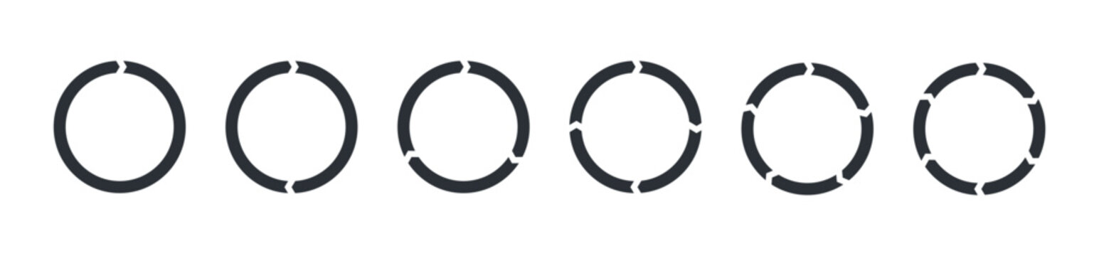 Rotation arrows in circular motion. Circle arrow combinations. Set of circular infographics. Graphic diagram. Design element. Vector illustration isolated on white background.