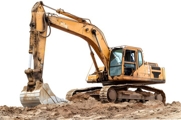 Heavy duty excavator operations on an isolated white background. construction equipment for industrial projects