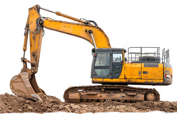 Heavy duty excavator operations on an isolated white background. construction equipment for industrial projects