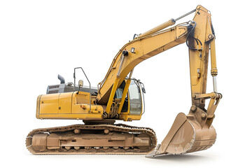 Heavy duty excavator operations on an isolated white background. construction equipment for industrial projects