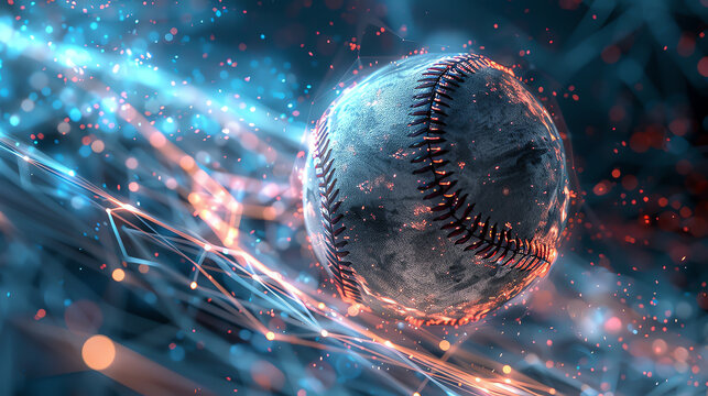 A baseball with glowing blue and orange trails.