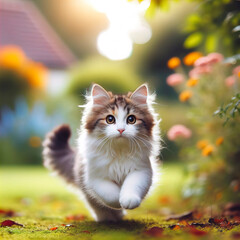 Fototapeta premium Cat running through a garden