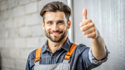 Fototapeta premium Confident Young Professional Giving a Thumbs Up. Perfect for: Labor Day, Employee Appreciation Day, Career Fair Promotions, Job Advertisement Campaigns, Workplace Motivation Events.