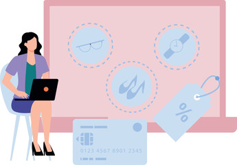 Girl sitting on a chair doing online shopping.