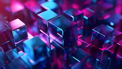 Abstract background with cubes in blue and purple colors