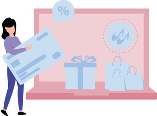 The girl is paying online.