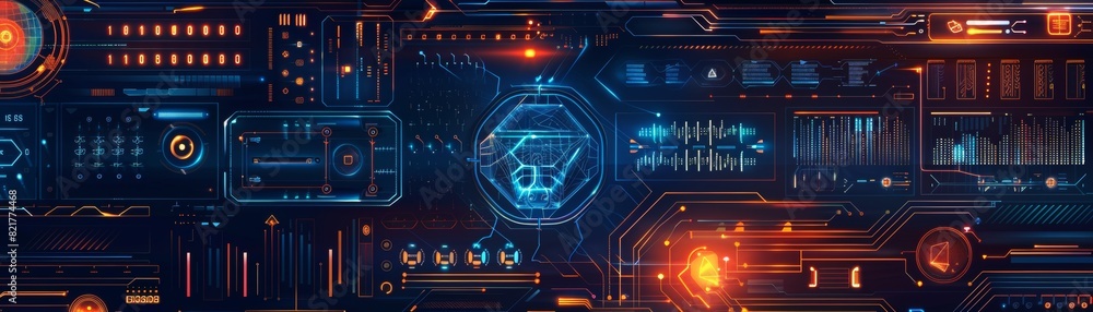 Poster digital high tech style seamless cyber patterns. circuit board texture.
