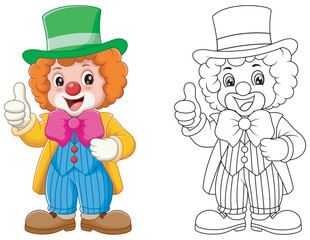 Cute Clown Give a Thumb Up Coloring Illustration. Vector Illustration