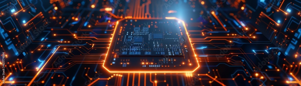 Poster background design with modern technology circuit board texture. concepts of quantum computers and la