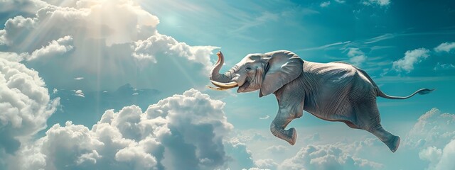 An elephant flying in the sky