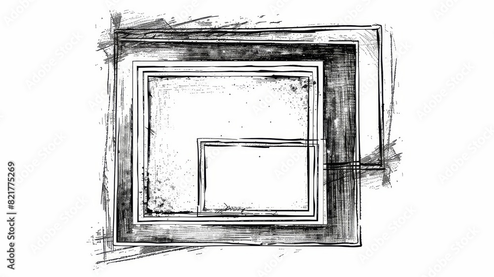 Poster square frames in sketchy style. grunge borders on a rectangle. modern illustration of pencil outline