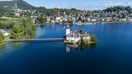 The "Schloss Ort" in Gmunden in Upper Austria - aerial photography