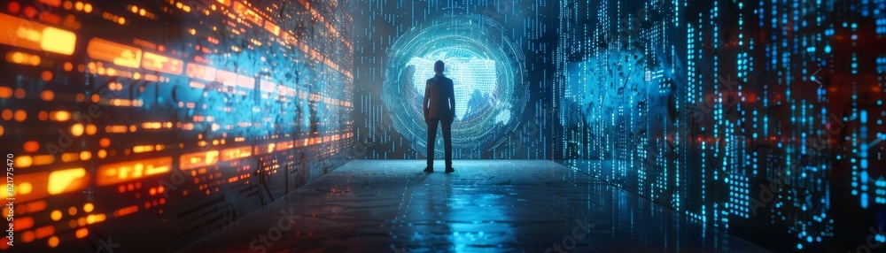 Wall mural Rendering of Big Data Concept with a blue, futuristic digital style.