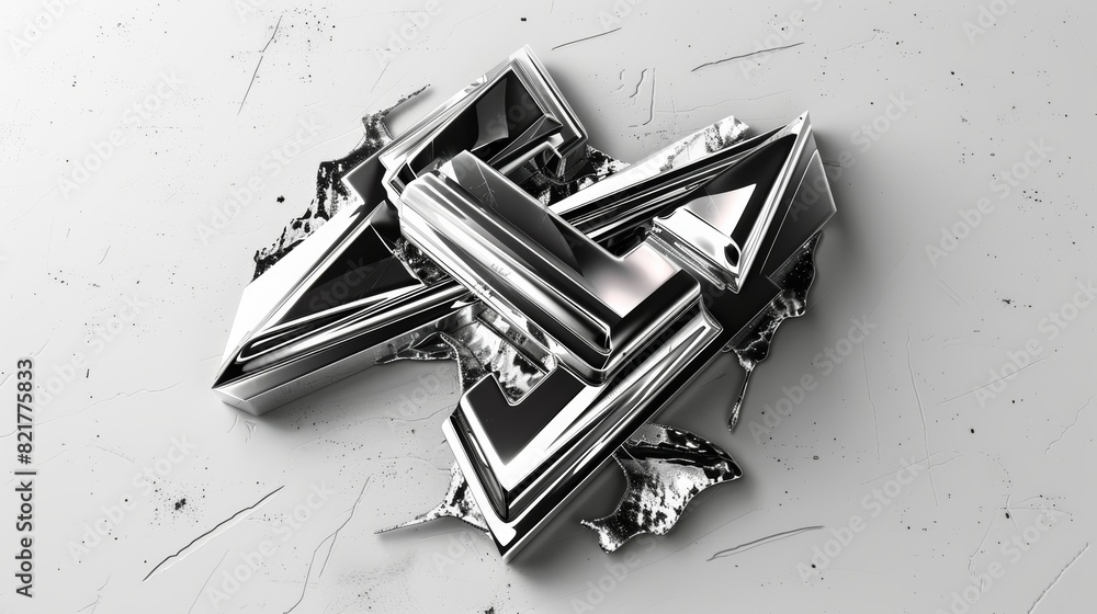 Poster design element featuring a chrome metal cybersigil shape. abstract liquid mercury metallic icon. 3d 