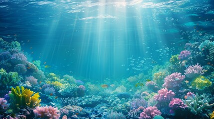 Fototapeta premium Underwater scene of coral reef in the ocean. Based on the concept of generative artificial intelligence