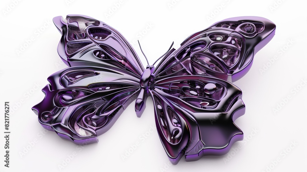 Poster isolated violet aluminum gradient shape design element on white background. 3d rendering purple chro