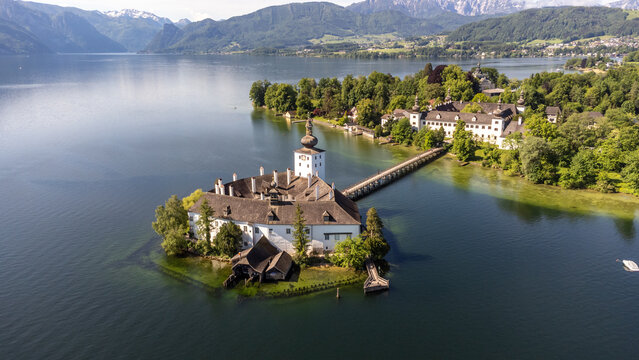 The "Schloss Ort" in Gmunden in Upper Austria - aerial photography