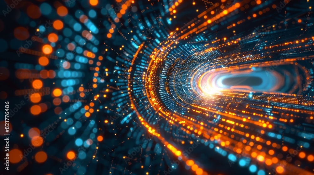 Poster the abstract technology background is a fiber optic network with global data transfer and artificial