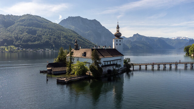 The "Schloss Ort" in Gmunden in Upper Austria - aerial photography